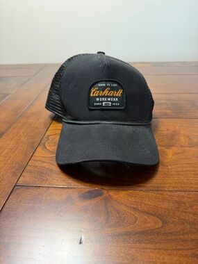 Carhartt Black Mesh-Back Logo Patch Cap with Gold Accent